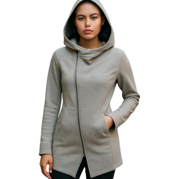 Betsey Johnson "Give Love Get Love" Gray scuba Hoodie zip front jacket sz XS - Picture 1 of 12